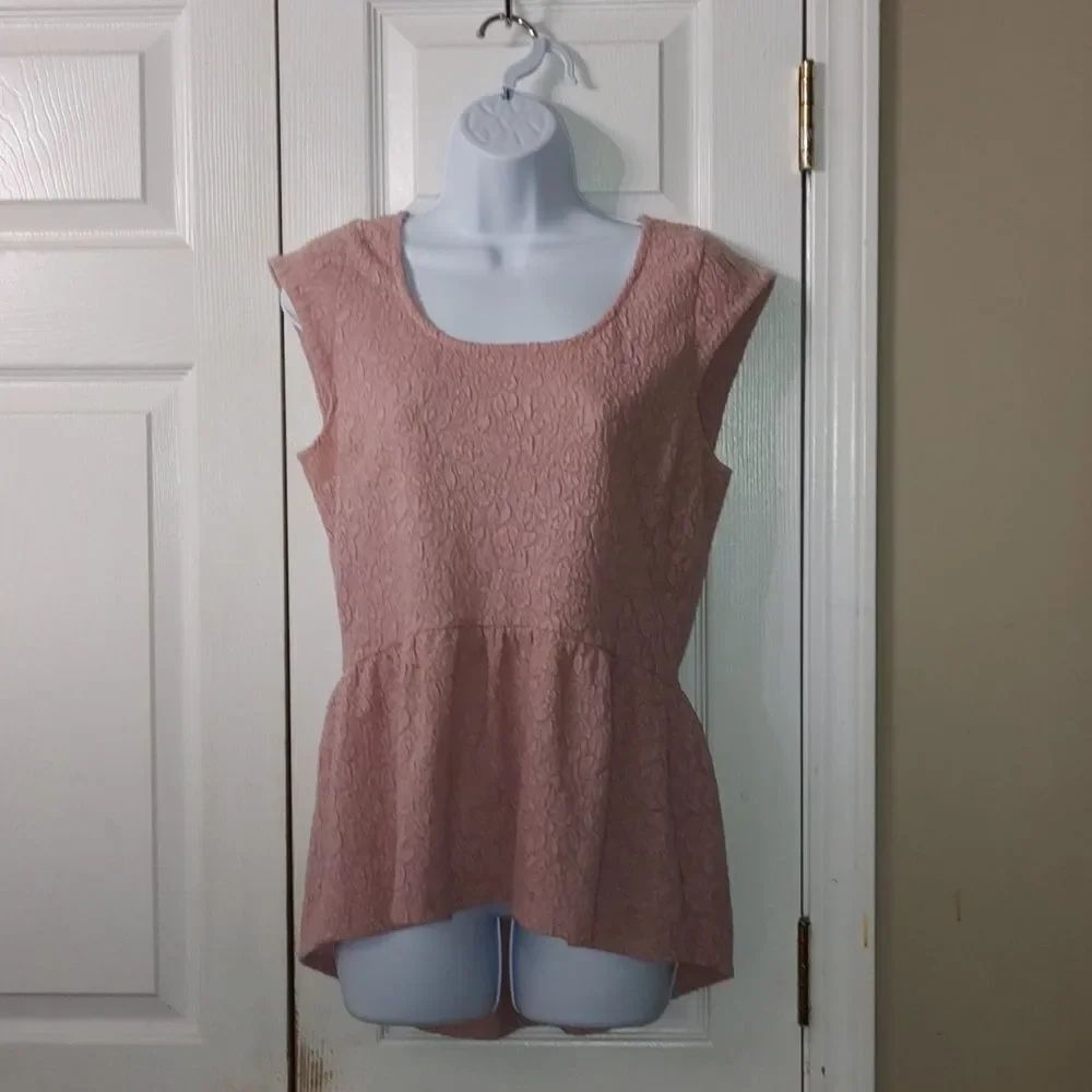 Decree  dusty rose Lace Hi-Low Peplum Cap Sleeve Top Sz L
